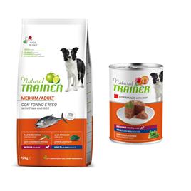 Natural Trainer 12 kg ração para cães + 400 g comida húmida grátis! - Medium Adult, atum e arroz + 400 g Medium & Maxi Adult - Vaca