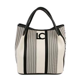 Lola Casademunt BOLSO SHOPPER EN CANVAS CON BANDOLERA, Negro, Blanco - Ref.