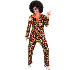 Fato de flores escuras dos anos 60 para homem