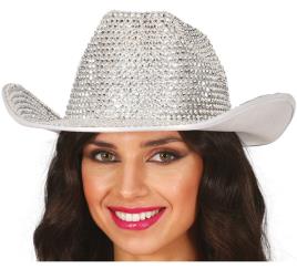 Chapéu de cowboy prateado brilhante adulto