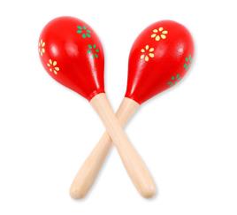 Maracas de madeira vermelha com flores 20 cm
