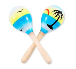 Maracas de madeira com pôr do sol tropical de 20 cm