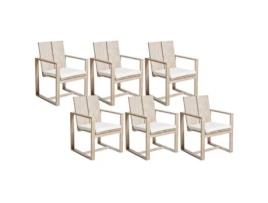 Conjunto de 6 sillas de jardín con cojines BELIANI Azzanello de Madera de acacia Madera clara 63x61x90