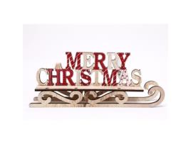 Decoração de Natal para suporte - SIL - Merry C - Vermelho - Contraplacado - 29x5,5x15 cm