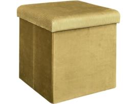 Home Deco Factory HD6813 Pufe dobrável caixa de armazenamento quadrado veludo Giulia amarelo H38 x 38 x 38 cm