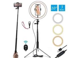 Anel de luz de 10 para selfie com suporte ajustável (14,56 a 55) Controle remoto 120 lâmpadas ringlight para vídeo do YouTube FOLAYA