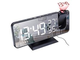 Rádio FM preto, despertador digital LED, relógio de mesa eletrônico, despertador USB, lóbulo de tempo de projeção (preto) SANLIN BEANS