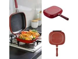 Frigideira quadrada dupla face de 32cm, bandejas antiaderentes de omelete de cozinha para cozinhar panquecas vermelhas LESHP