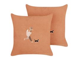 Juego de cojines con bordado BELIANI Marigold de Poliéster Naranja 45x45x7