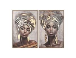 Pintura HOME ESPRIT Castanho Bege Dourado Colonial Africana 80 x 3,5 x 120 cm (2 Unidades)