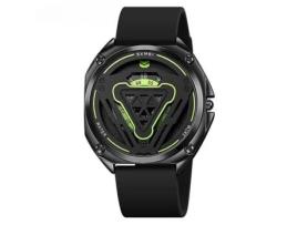 Relógios Desportivos de Esqueleto S Relógio de Pulso de Quartzo À Prova de Água Pulseira de Silicone para Homens-Preto Verde