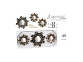 Conjunto de 3 Espelhos de Parede Decorativos Dourados 25/35cm Plástico de Pé 823893