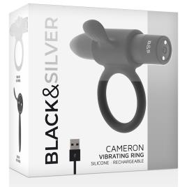 BLACK&SILVER CAMERON RECHARGEABLE VIBRATING RING 10V  BLACK