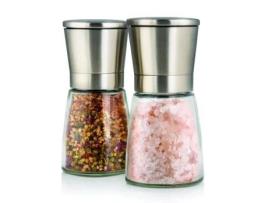 Moinho de pimenta e sal - Twinzee - Conjunto de 2 - Aço escovado - Vidro - Tamanho de grão ajustável TWINZEE