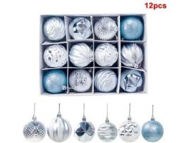 Enfeites de Natal, conjunto de 12 peças de enfeites de decoração de plástico para decoração de árvore de abeto, 6 cm (azul) LEMONBEST