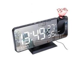 Despertador Projetor de teto Rádio digital com tela LED 180 ° Brilho ajustável FM Temperatura e umidade Quarto de escritório preto BIQIQI