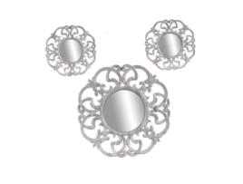 Conjunto de 3 espelhos decorativos de parede de plástico branco envelhecido 25-35cm 836886
