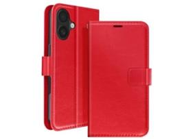 Capa com Cordão Aba Proteção Mão para iPhone 16 Plus MAYAXESS Pele Vermelho