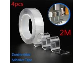 Fita adesiva dupla face nano transparente, 4 unidades, sem rastros, fita mágica acrílica, reutilização, à prova dágua, 2m, limpável TANBABY