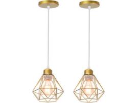 2 Lustres E27 16cm, Luminária de Metal Dourado para Corredor e Quarto