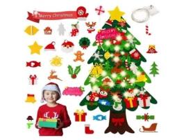 Árvore de natal de feltro 113cm com luzes led decoração de árvore de natal vitrine 35 peças diy enfeites de natal destacáveis presentes AMOUNE