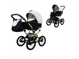 Carrinho de Bebé Multifuncional BABYLUX MARGARET GOLD 2 Em 1 -Black Dots - Ajustável e dobrável Construção leve em alumínio - Acessórios