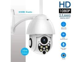 Câmera IP Wi-Fi sem fio 1080P colorida PTZ externa à prova dágua visão noturna 2MP IR vigilância com cartão de memória de 64GB OFELI