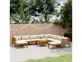 11 Pcs Conjunto Lounge Jardim com Almofadões Creme Acácia Maciça COMFORTXL