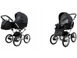 Carrinho de Bebé Multifuncional BABYLUX MARGARET EXCLUSIVE 2 Em 1 -White Dots - Ajustável e dobrável Construção leve em alumínio - Acessórios