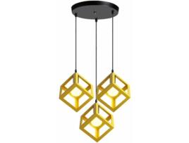 Lustre suspenso quadrado de 3 lâmpadas LED, amarelo