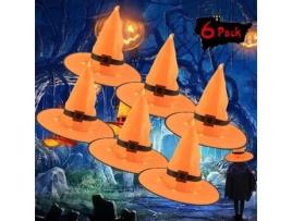 Chapéu de bruxa com brilho para Halloween, 6 peças, com gancho, decoração de Halloween, chapéu de bruxa com luzes LED LOVEBAY