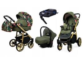 Carrinho de Bebé Multifuncional BABYLUX CLASSIC GOLD 4 Em 1 -Roses With Tulips On Black GOLD FRAME - Ajustável e dobrável Construção leve em alumínio