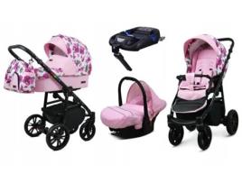 Carrinho de Bebé Multifuncional BABYLUX CLASSIC GOLD 4 Em 1 -Bouquets Peony On White BLACK FRAME - Ajustável e dobrável Construção leve em alumínio