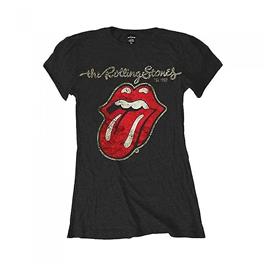 The Rolling Stones A camiseta de algodão de língua rebocada das mulheres / senhoras dos Rolling Stones Preto L