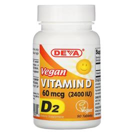 Deva, Vegan Vitamina D, D2, 60 mcg (2.400 UI), 90 Comprimidos