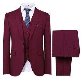 Allthemen terno masculino para jantar de festa de casamento 3 peças Business Suit Blazer Vest Calças 9 cores Vermelho M