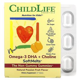 ChildLife, Omega-3 DHA + Colina SoftMelts, Maracujá Natural, 27 Comprimidos
