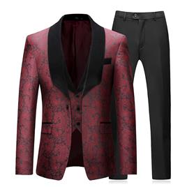 Allthemen Mens 3-Piece Casamento Floral Slim Fit Blazer & Vest & Calças Vermelho L