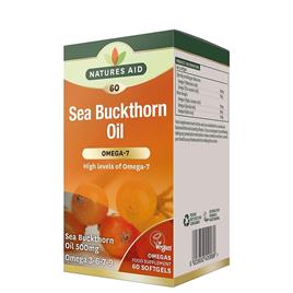 Natures Aid Naturezas ajuda Sea Buckthorn óleo 500mg (ômega-7) 60 cápsulas