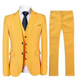 Allthemen Mens 3-Piece Terno Business Wedding Cor Sólida Slim-fit Blazer e Calças e Colete Amarelo L