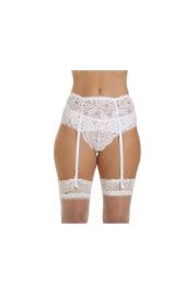 Silky Mulheres sedosas Camille cinto suspensório branco lingerie larga renda com fita - L