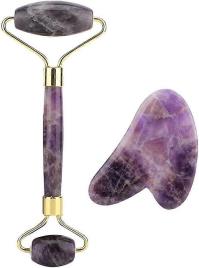 Healthy Conjunto de massagem Gua Sha, Jade Stone Roller & Guasha Set, Natural Jade Roller, 100%