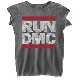 Run DMC Mulheres / Senhoras Burnout Logo T-Shirt Cinza carvão M