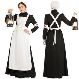 Kakanwo Halloween Costumes Mulheres Halloween Cosplay Maid Dress Show Fantasia Enfermeira Role Play Vestido Longo Preto M