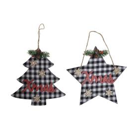 Decoração Suspensa  Natal Branco Preto Madeira (2 pcs) (26 x 0.5 x 26 cm) (23 x 0.5 x 25 cm)