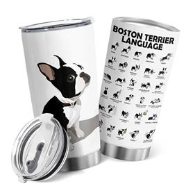 Oasisdream engraçado Boston Terrier linguagem impressa aço inoxidável isolado a vácuo copo Tumbler 20oz Branco e preto