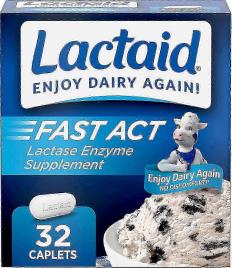 Lactaid Fast Acting, Suplemento de Lactase, Caplets, 32 Ea