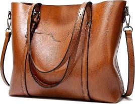Jeek Bolsas femininas de couro macio de grande capacidade retro vintage top-handle casual bolso tote marrom