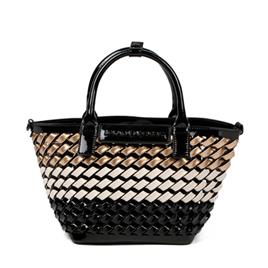 Lola Casademunt BOLSO MINI TRENZADO DE CHAROL, Negro, Blanco, Bronce - Ref.