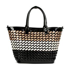 Lola Casademunt BOLSO TRENZADO DE CHAROL, Negro, Blanco, Bronce - Ref.